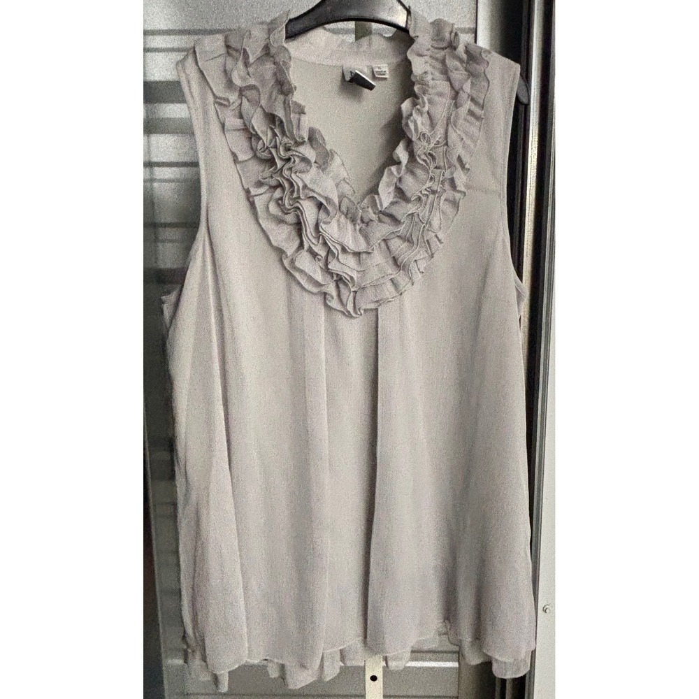 Marc Bouwer Grey Ruffle V-Neck Sleeveless Chiffon Blouse XL